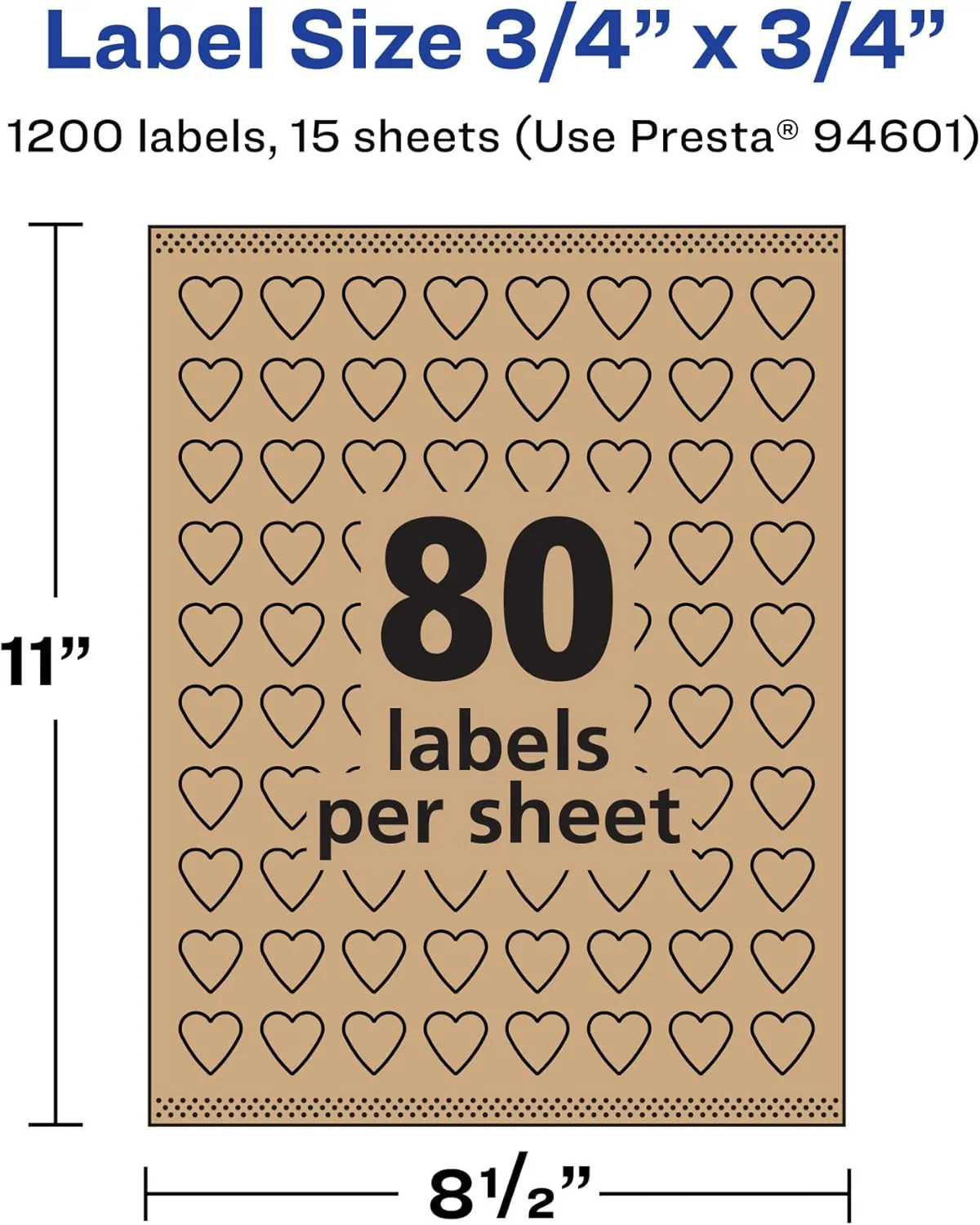 Avery Kraft Brown Heart Labels, Sure Feed Technology, 0.75" x 0.75", 1,200 Kraft Brown Labels, Print-to-The-Edge