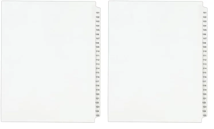 Avery Legal Dividers, Standard Collated Sets, Tabs 101-125, White, Pack of 2