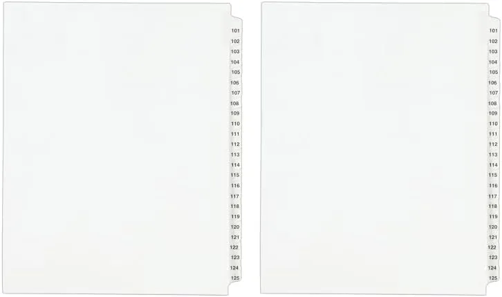 Avery Legal Dividers, Standard Collated Sets, Tabs 101-125, White, Pack of 2