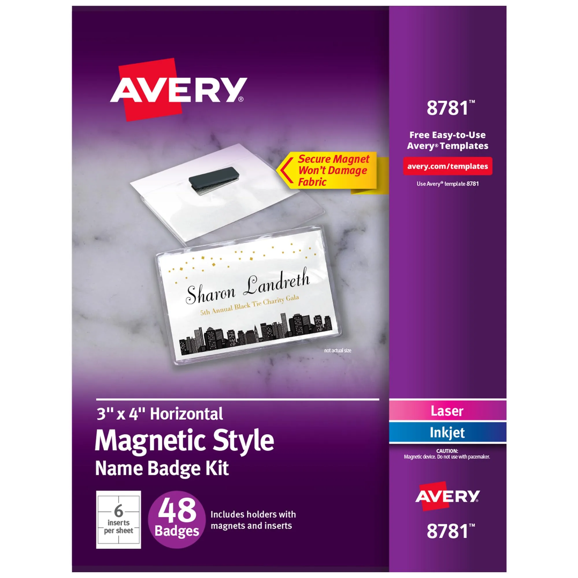 Avery Customizable Name Badges, Magnet Style, 3" x 4", Clear Holders, 48 Pack (8781)