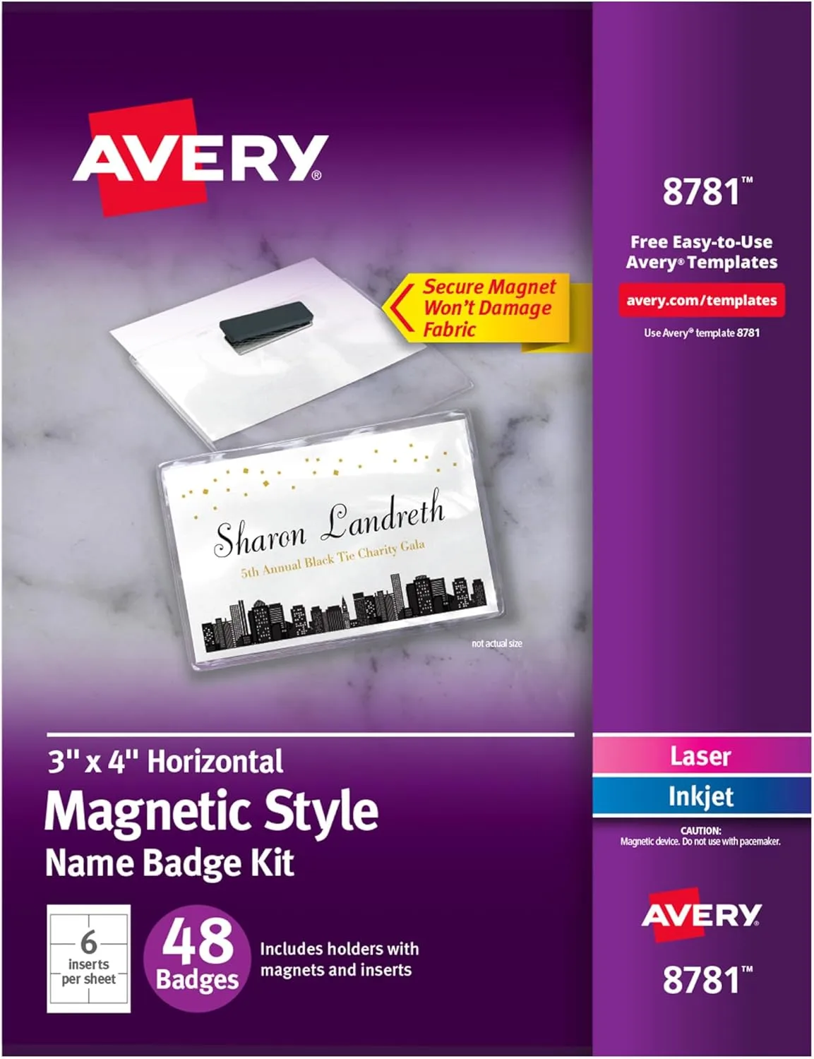 Avery Customizable Name Badges, Magnet Style, 3" x 4", Clear Holders, 48 Pack (8781)