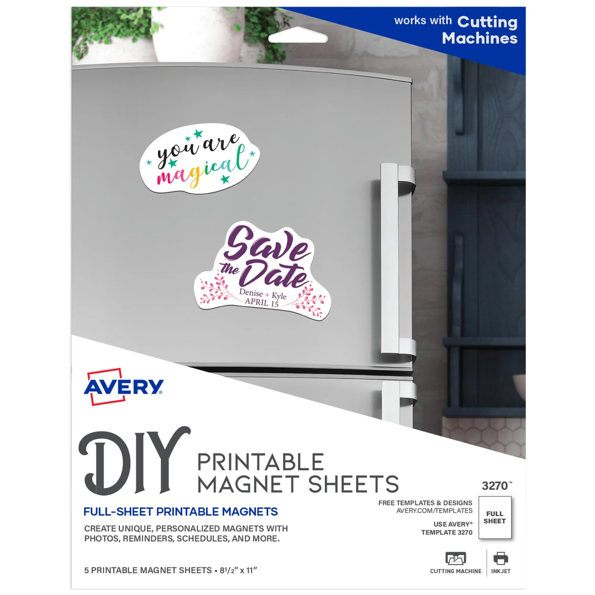 Avery Printable Magnet Sheets, 8.5" x 11", Inkjet Printer, 5 White Magnetic Sheets (3270) 5 sheets