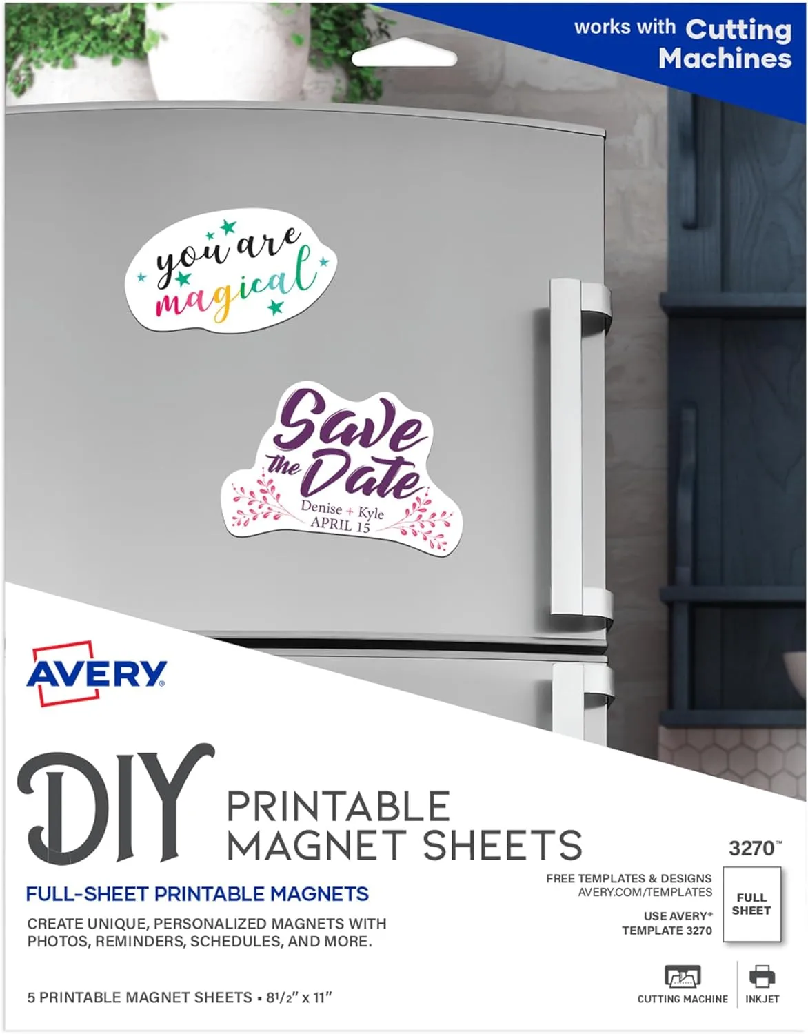 Avery Printable Magnet Sheets, 8.5" x 11", Inkjet Printer, 5 White Magnetic Sheets (3270) 5 sheets