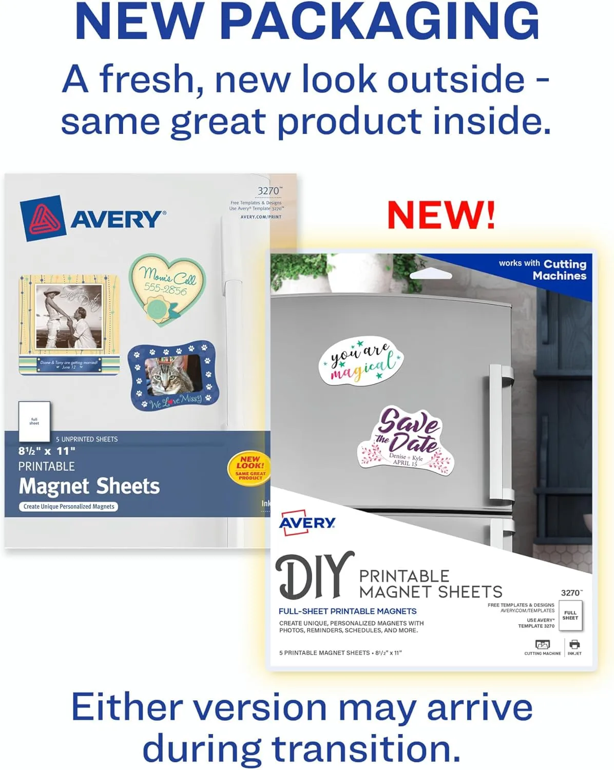Avery Printable Magnet Sheets, 8.5" x 11", Inkjet Printer, 5 White Magnetic Sheets (3270) 5 sheets