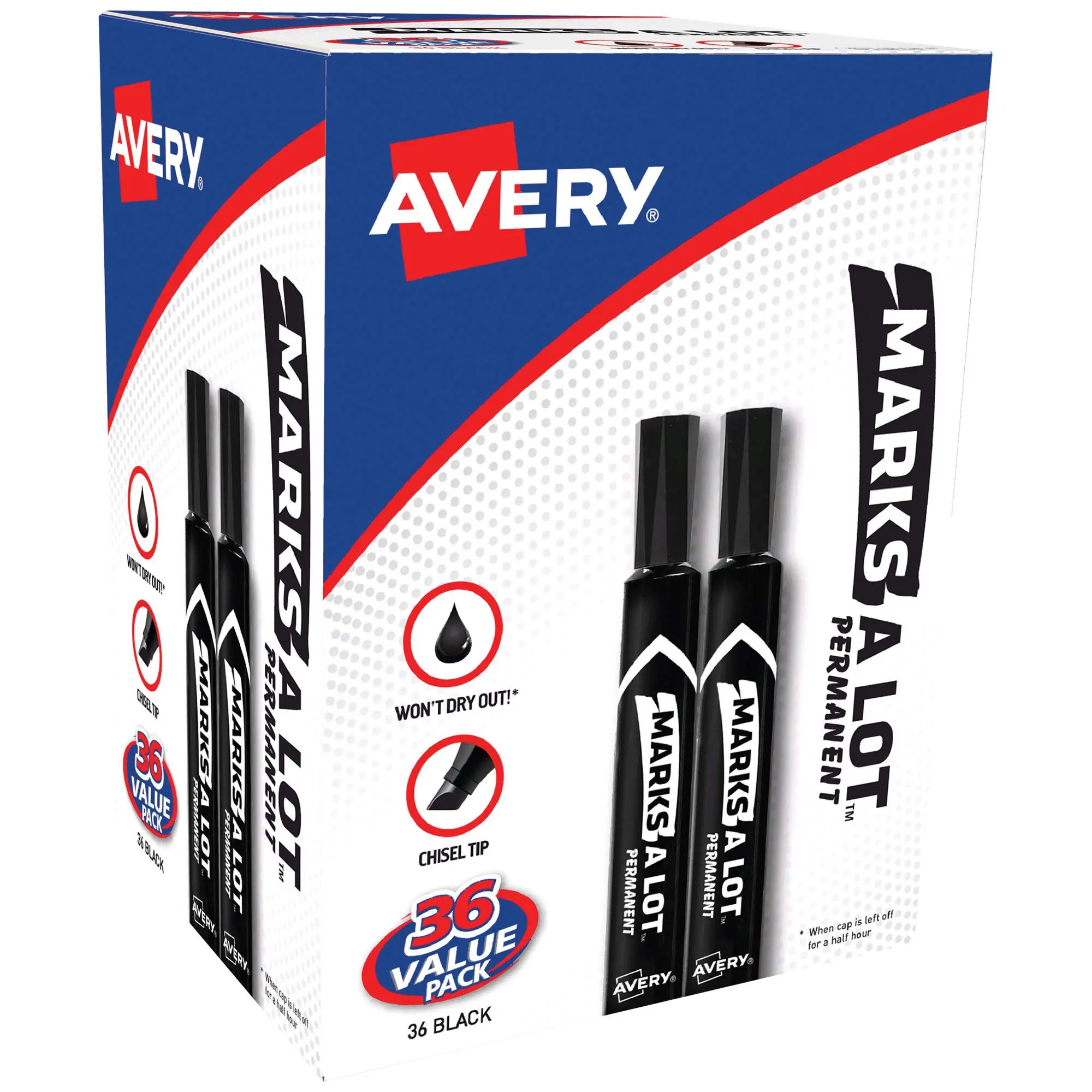 Avery Marks-A-Lot Black Chisel Tip Permanent Markers, 36 Pack