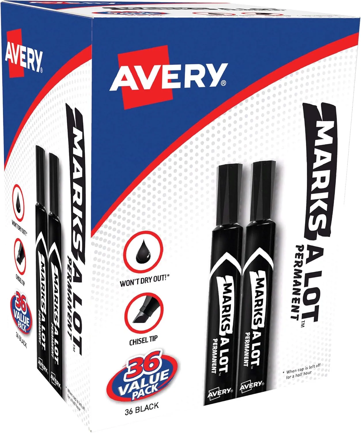 Avery Marks-A-Lot Black Chisel Tip Permanent Markers, 36 Pack