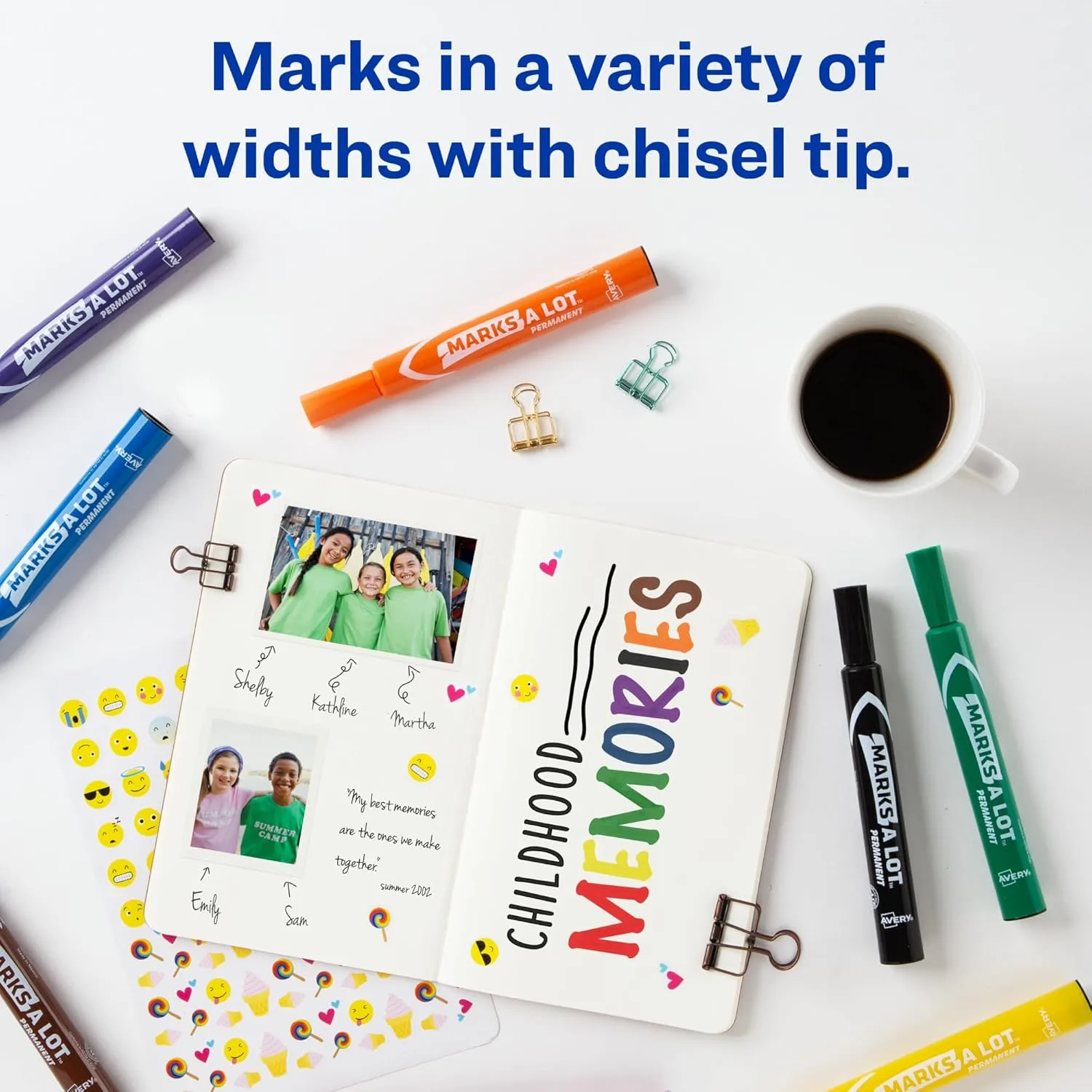 Avery Marks-A-Lot Permanent Markers, Large Desk-Style, Chisel Tip, 12 Assorted (24800)