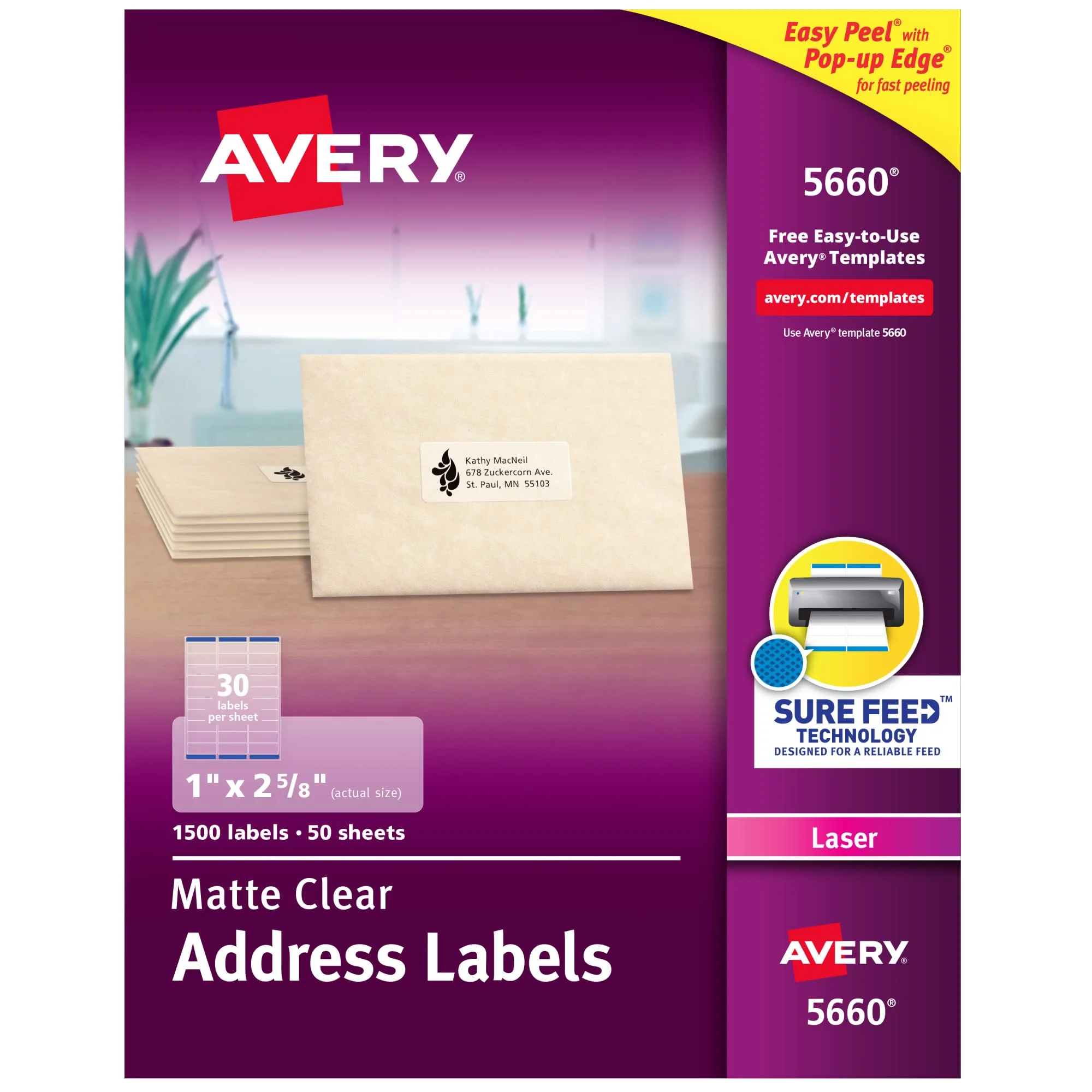 AVERY Matte Clear Address Labels with Sure Feed Technology