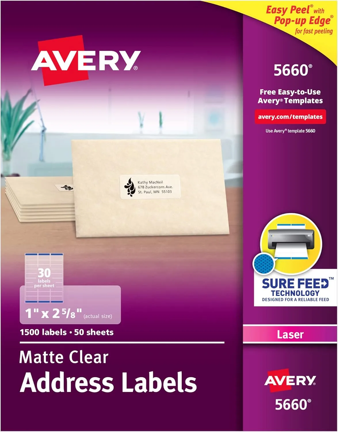 AVERY Matte Clear Address Labels with Sure Feed Technology
