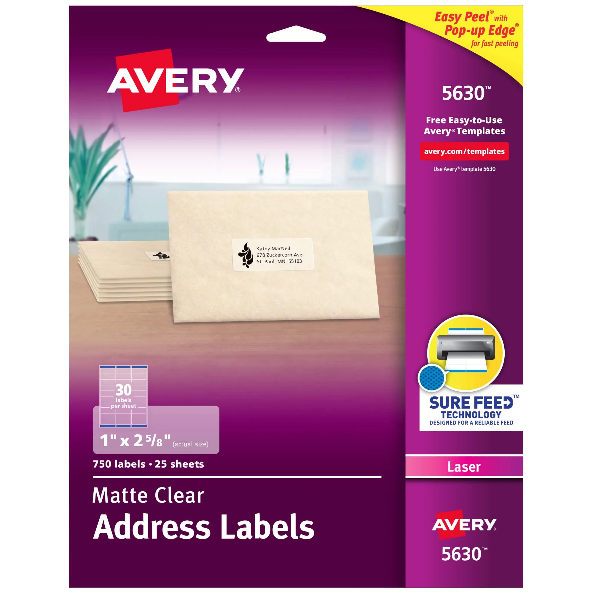 AVERY Matte Clear Address Labels with Sure Feed Technology