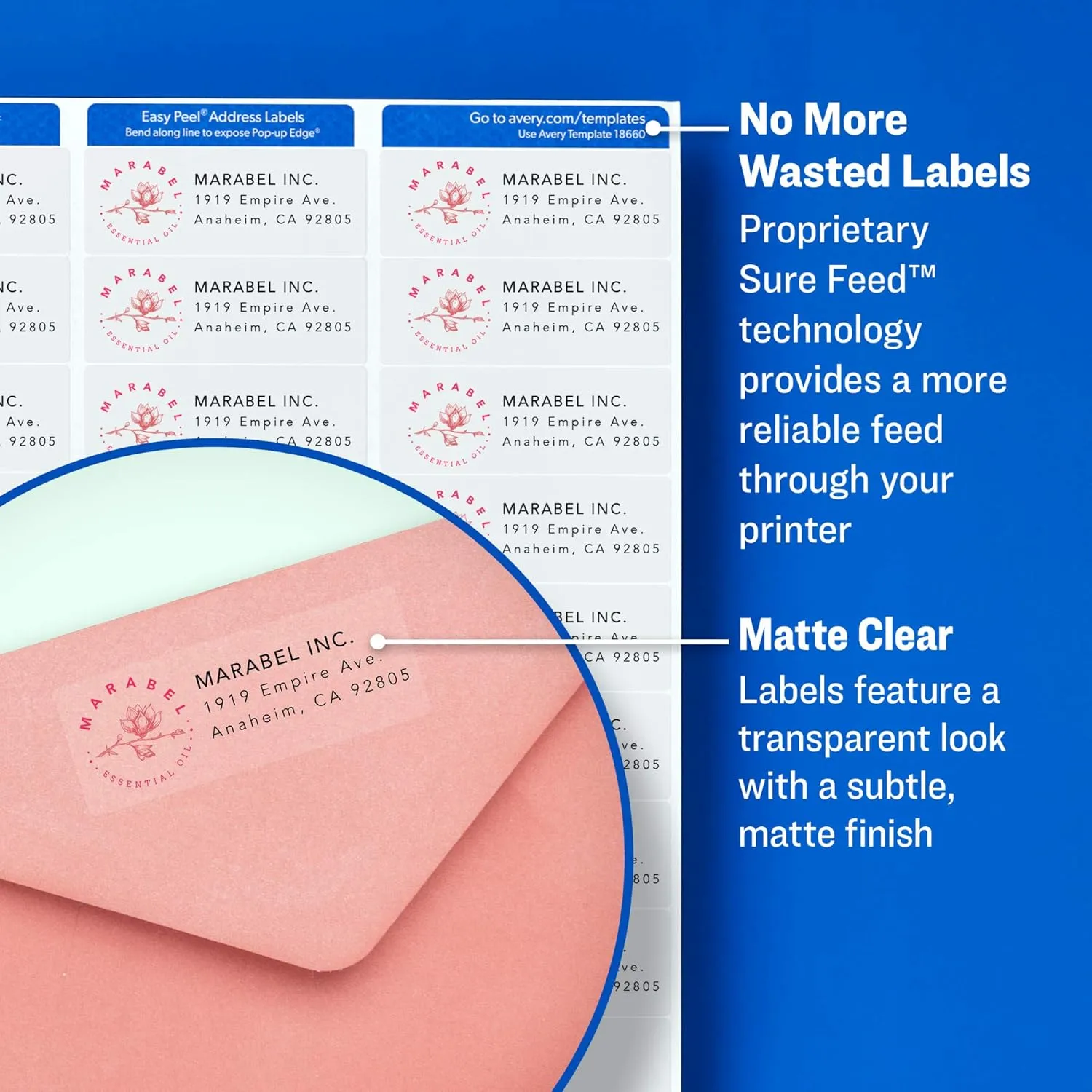 Avery Printable Address Labels with Sure Feed, Matte Clear, 1-1/3" x 4", 350 Mailing Labels (08662) One size