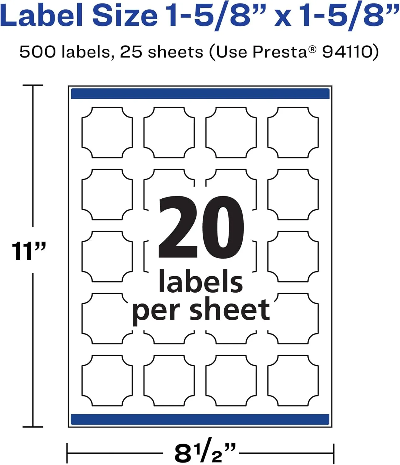 Avery Matte White Square Scalloped Labels, Sure Feed Technology, 1-5/8" x 1-5/8"