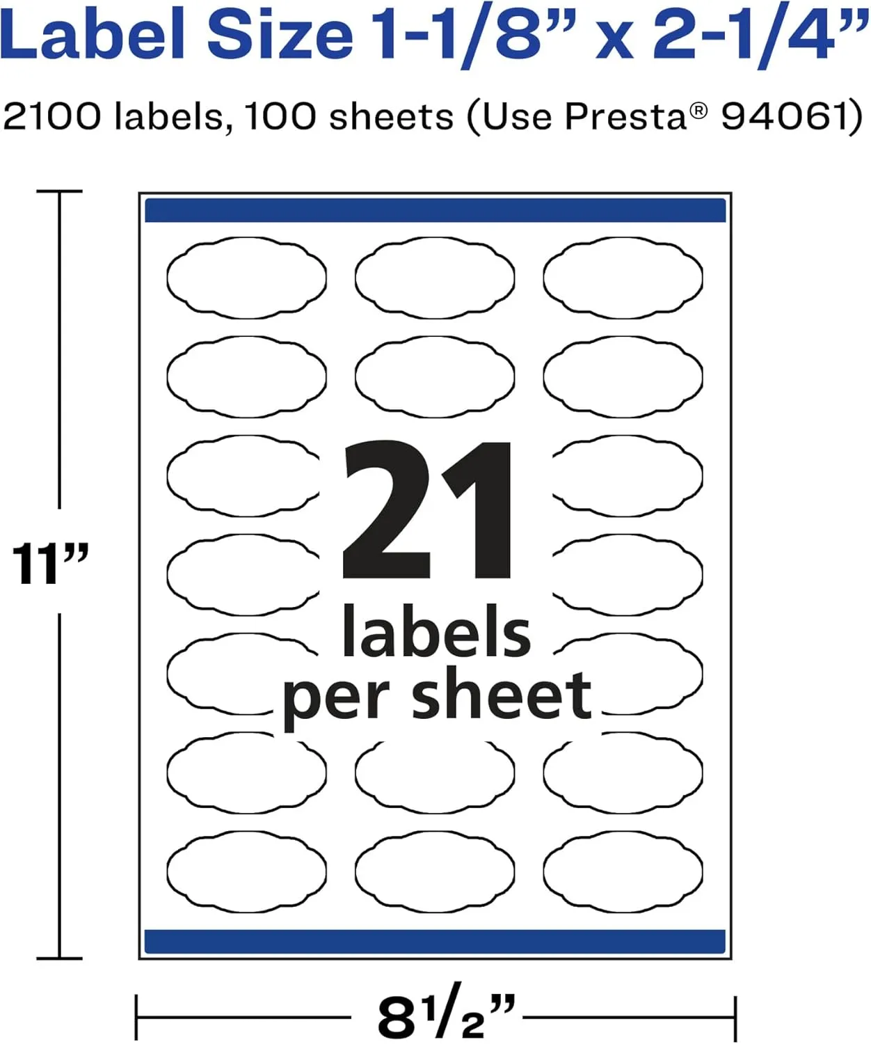 AVERY Matte White Oval Scalloped Labels, Sure Feed Technology, 1-1/8 x 2-1/4