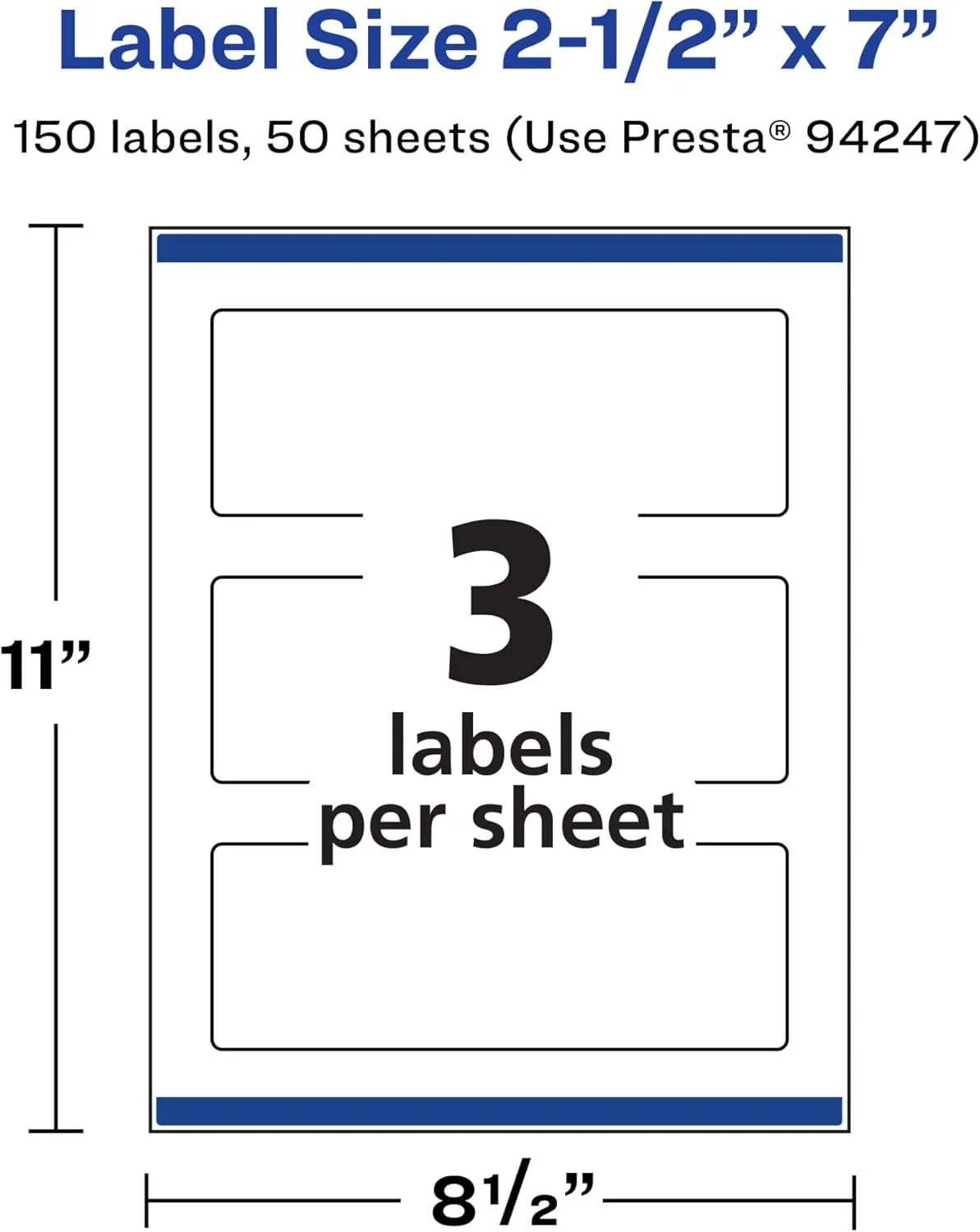 Avery Matte White Rectangle Labels, Sure Feed, 2.5" x 7"