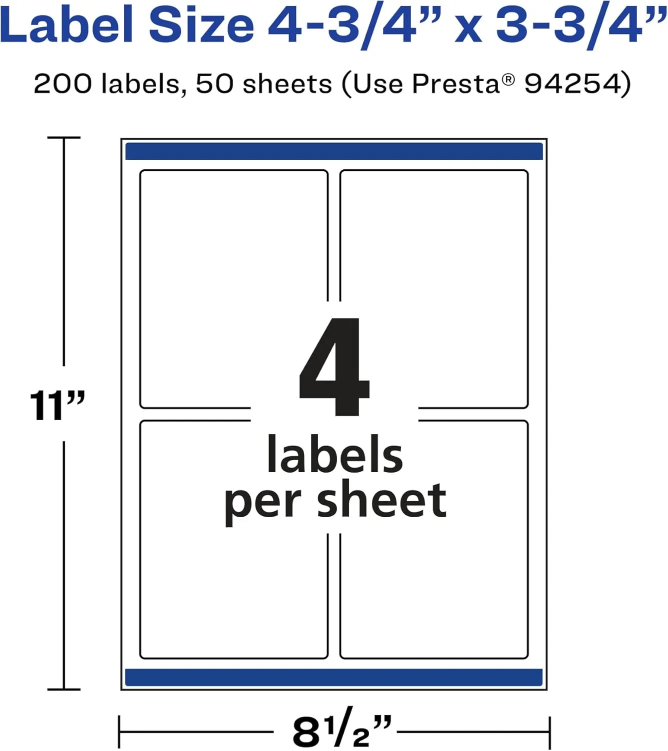 Avery Matte White Rectangle Labels, Sure Feed Technology, 4.75" x 3.75", 200 Labels