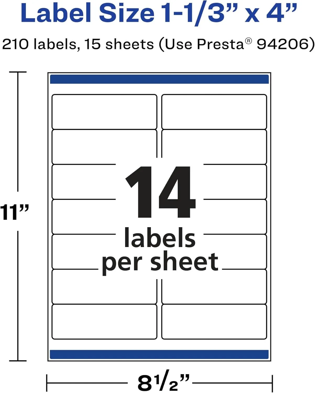 Avery Matte White Removable Rectangle Labels, Sure Feed Technology, 1-1/3" x 4", 210 Removable Labels