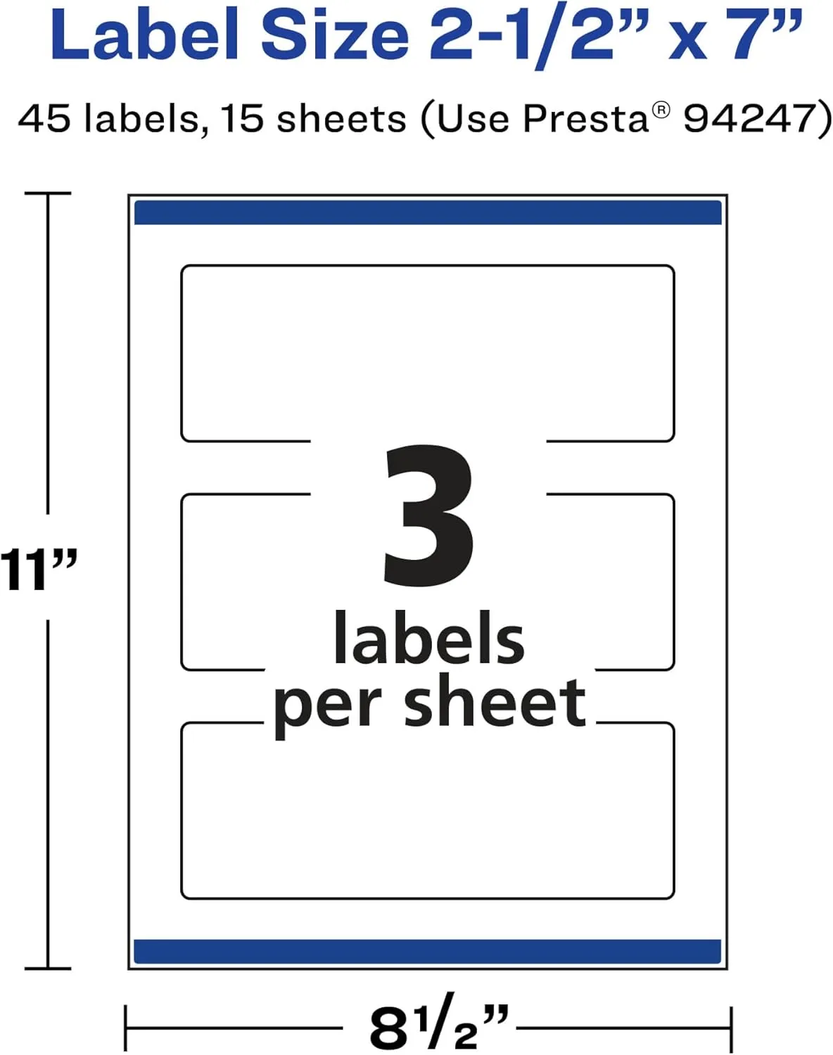 Avery Matte White Removable Rectangle Labels, Sure Feed Technology, Print-to-The-Edge, 2.5" x 7", 45 Removable Labels