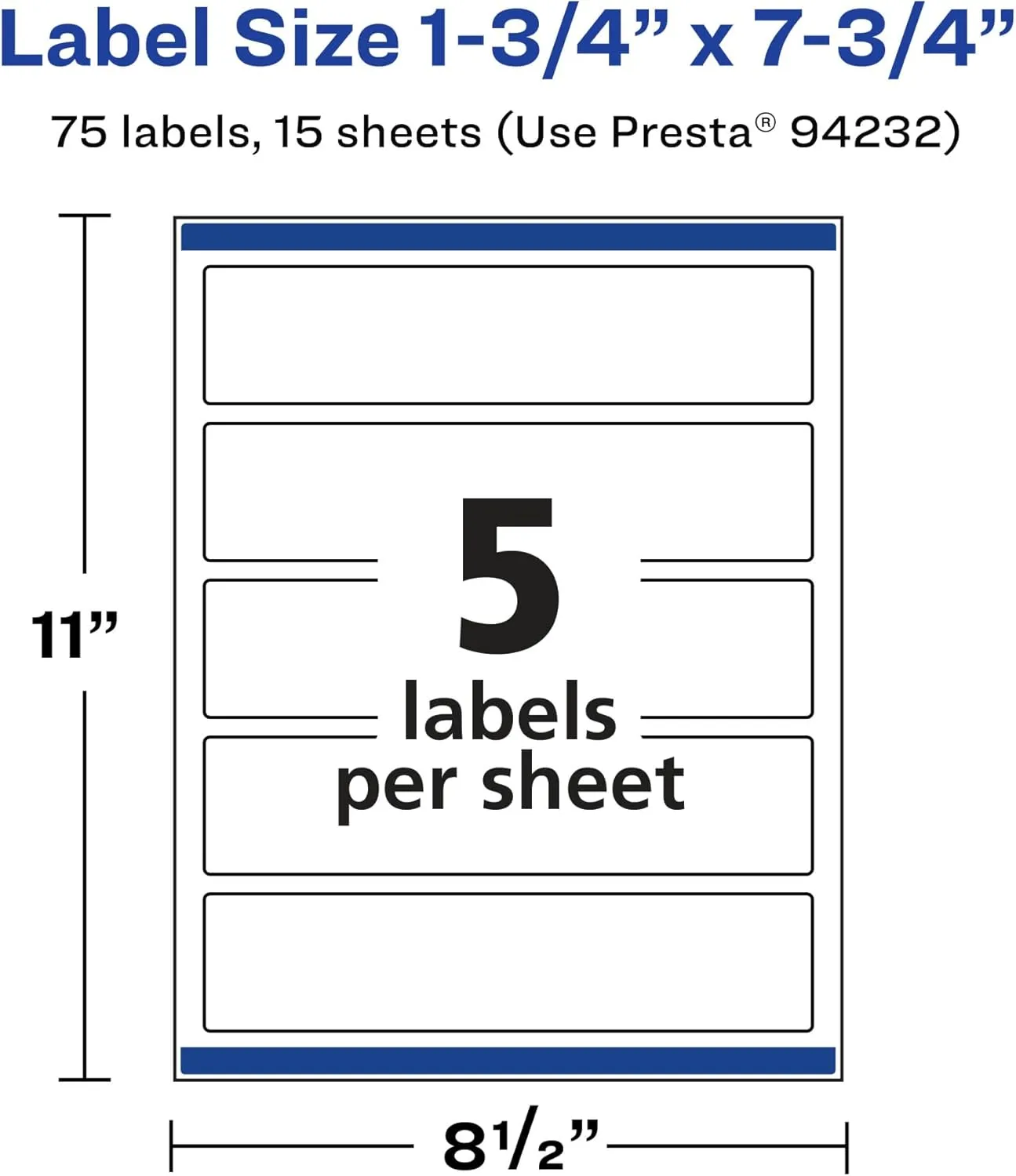 Avery Matte White Removable Rectangle Labels, Sure Feed Technology, Print-to-The-Edge, 1.75" x 7.75"