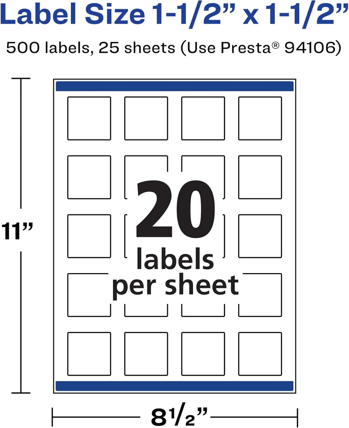 AVERY Matte White Square Labels, Sure Feed Technology, 1.5" x 1.5"