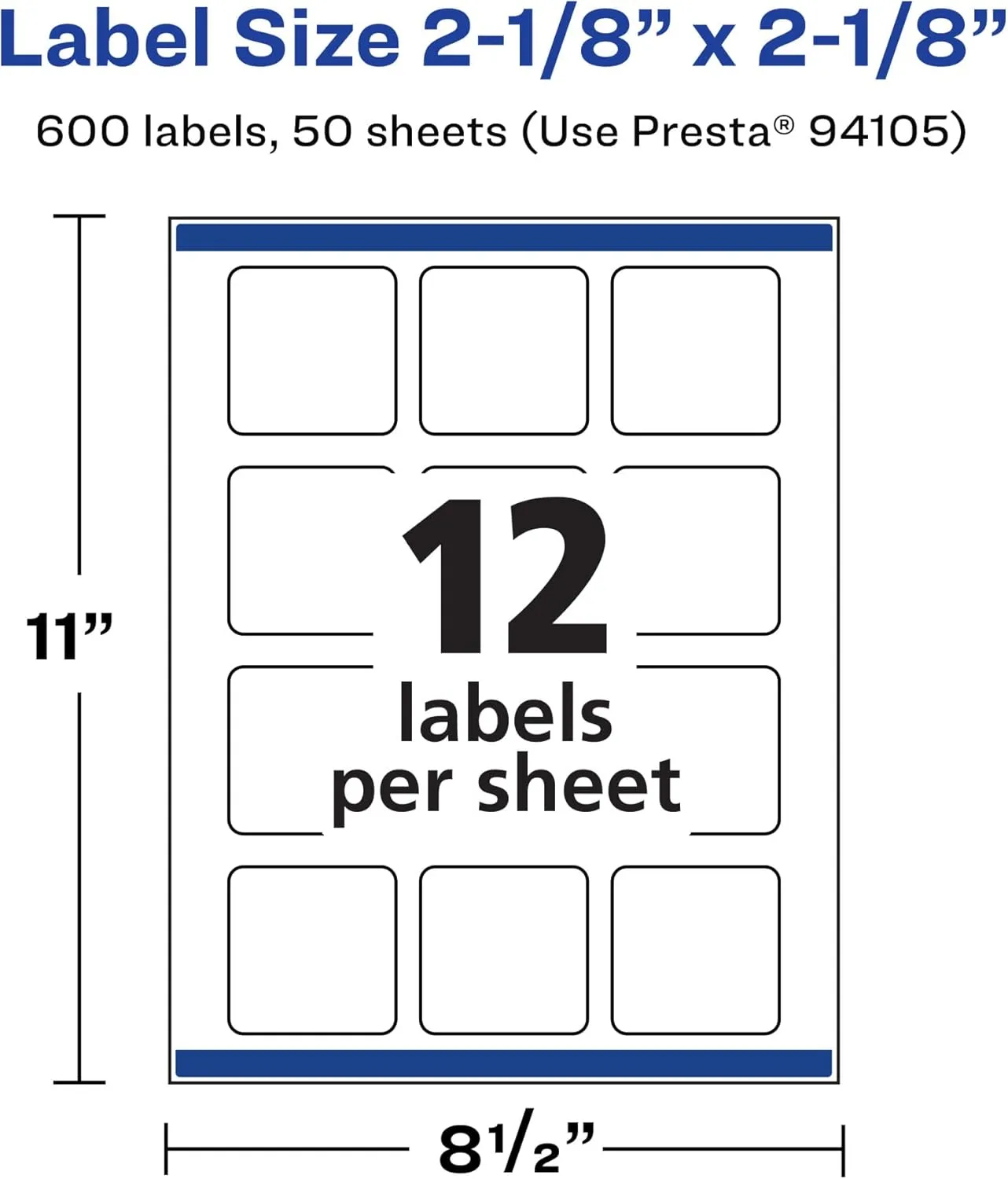 Avery Matte White Square Labels, Sure Feed Technology, 2-1/8" x 2-1/8"