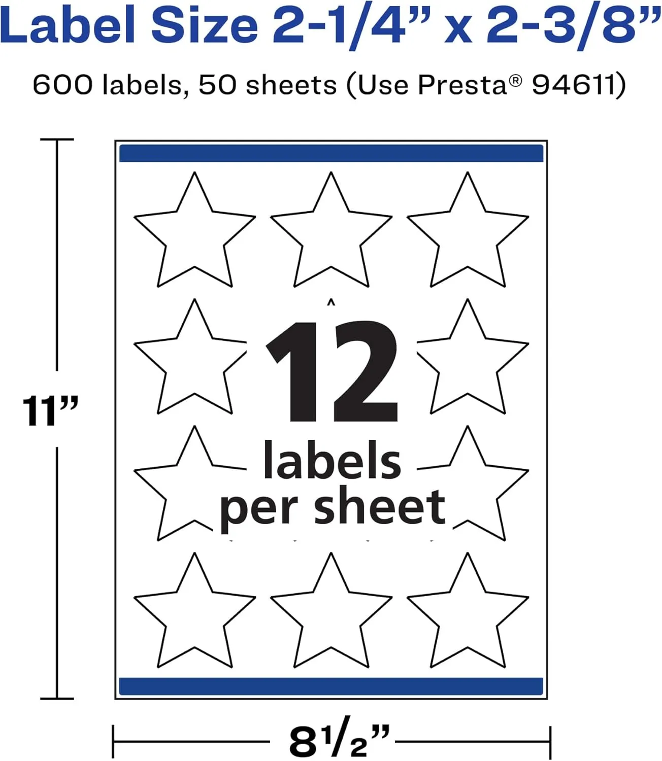 AVERY Matte White Star Labels, Sure Feed Technology, 2-1/4" x 2-3/8"