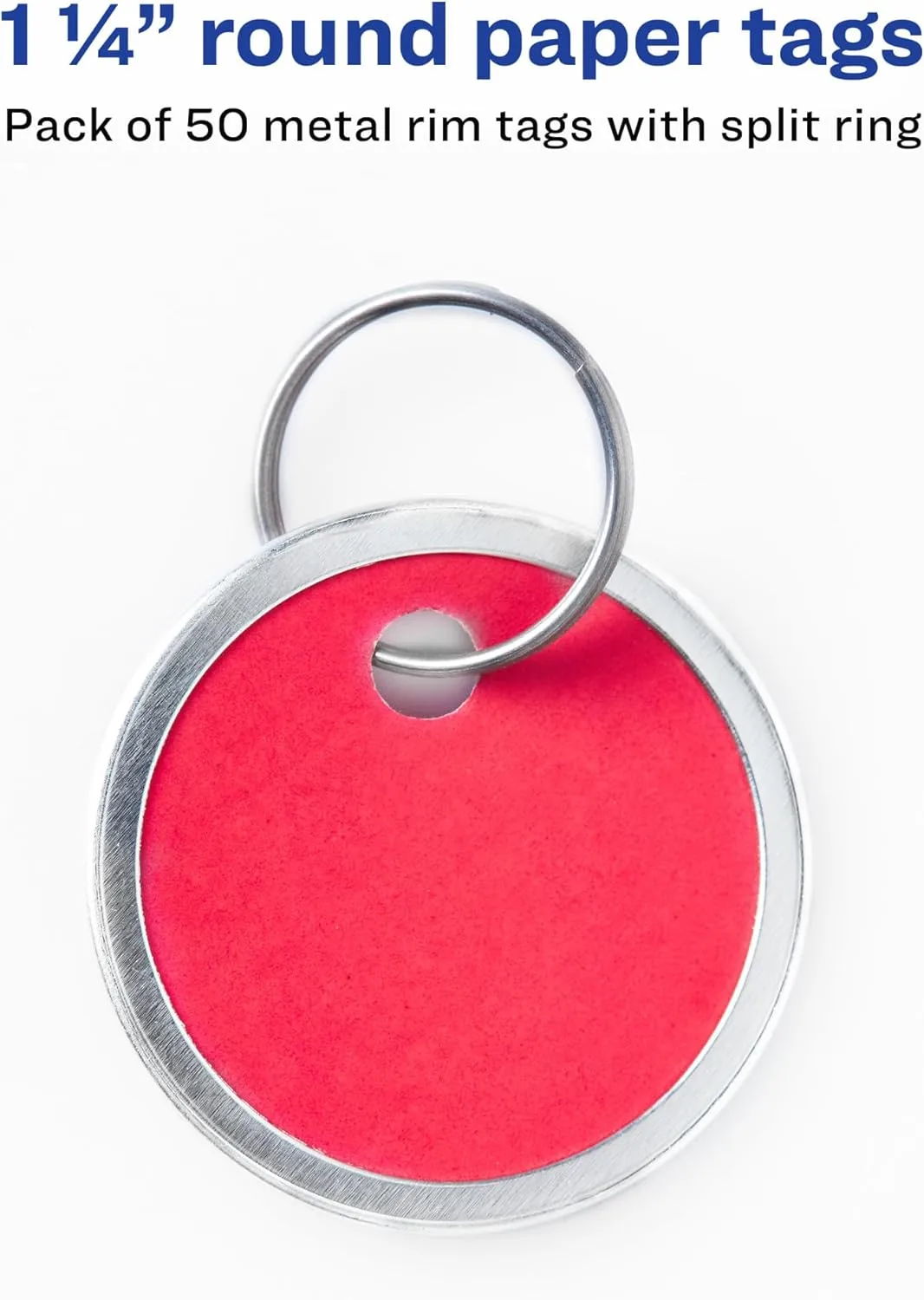 Avery Metal Rim Key Tags, 1.25" Diameter Tag, Metal Split Ring, Assorted Colors, 50 Tags (11026)