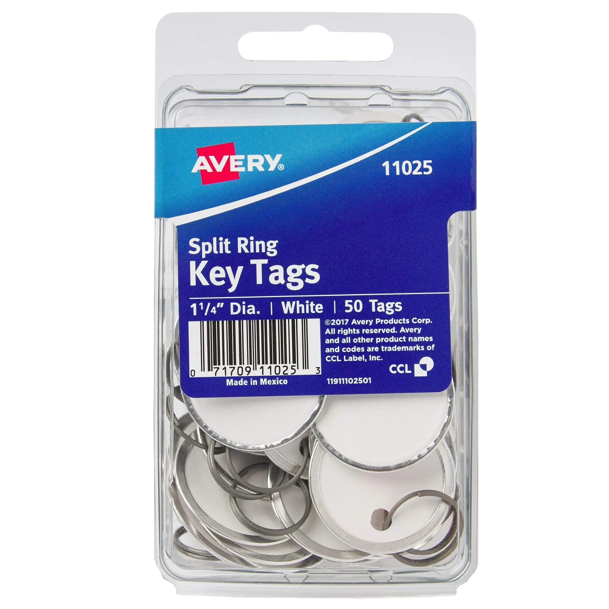 Avery Metal Rim Key Tags, 1.25" Diameter Tag, Metal Split Ring, White, 50 Tags (11025) One Size 1 Pack