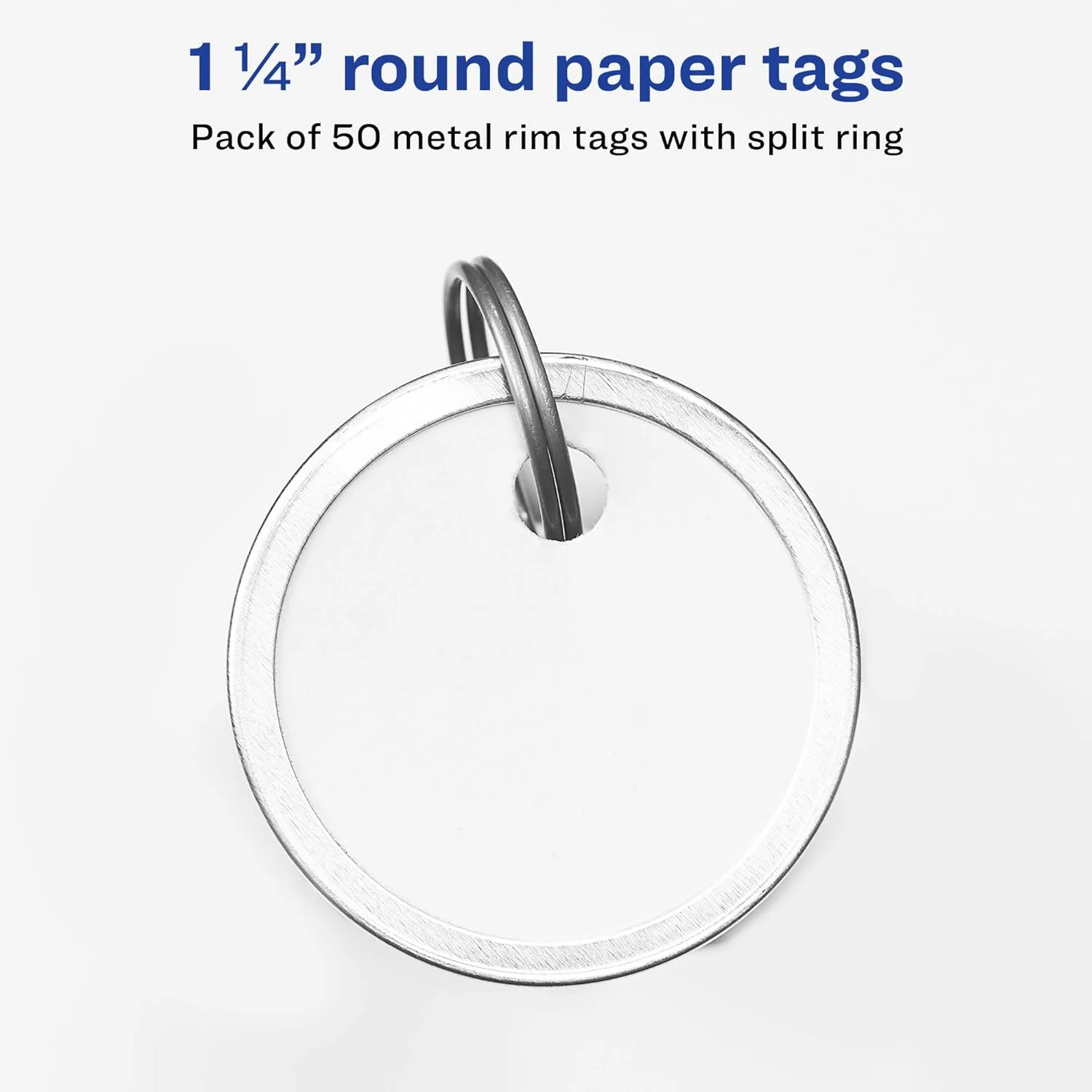 Avery Metal Rim Key Tags, 1.25" Diameter Tag, Metal Split Ring, White, 50 Tags (11025) One Size 1 Pack