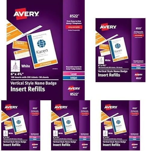 AVERY Customizable Vertical Name Badges & Ticket Inserts, 6" x 4.25"