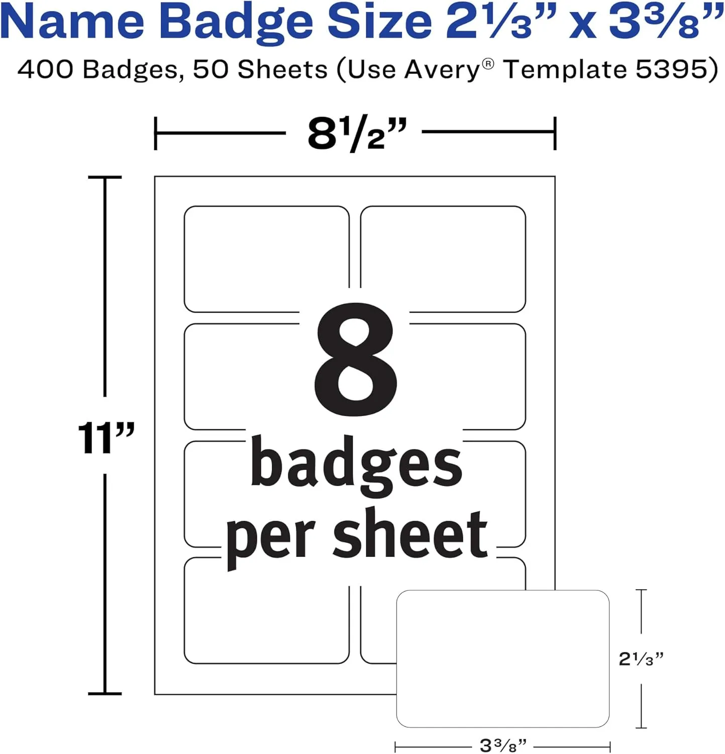 AVERY Flexible Name Badge Labels, 2-1/3 x 3-3/8 in, Matte White