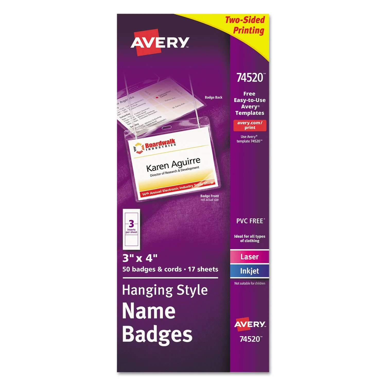 Avery Hanging Name Badges with Cords, 3 x 4 in, White, 50/Box