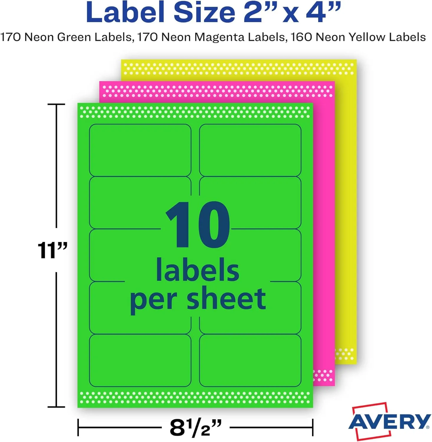 Avery 2" x 4" Neon Shipping Labels with Sure Feed for Laser Printers