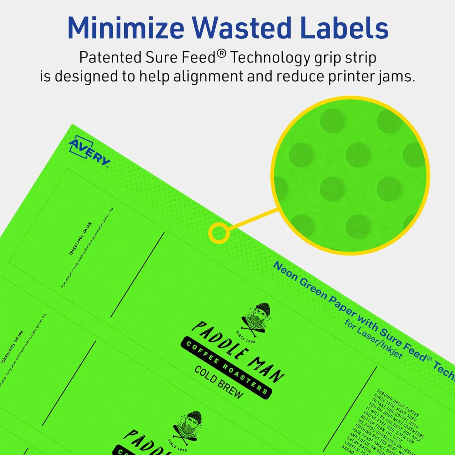 Avery Printable Rectangle Labels, Sure Feed Technology, 1" x 7", Neon Green, Print-to-the-edge, Laser/Inkjet Printable