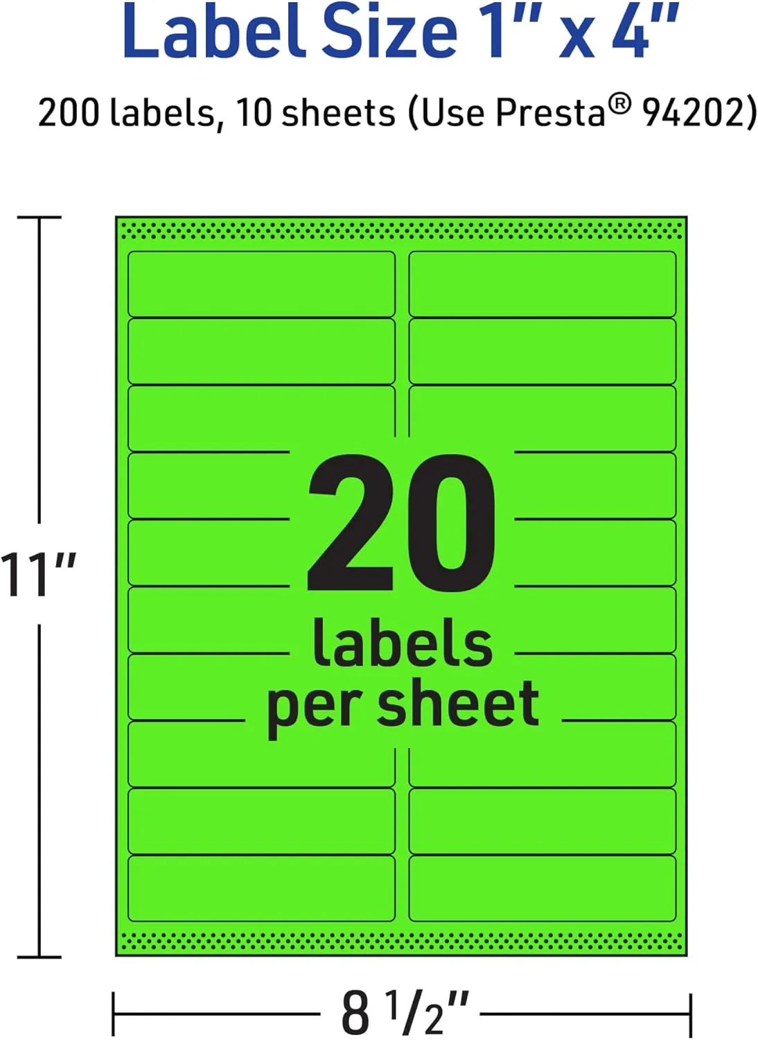 Avery Printable Rectangle Labels, Sure Feed Technology, 1" x 4", Neon Green Labels, Laser/Inkjet Printable, 200 Total