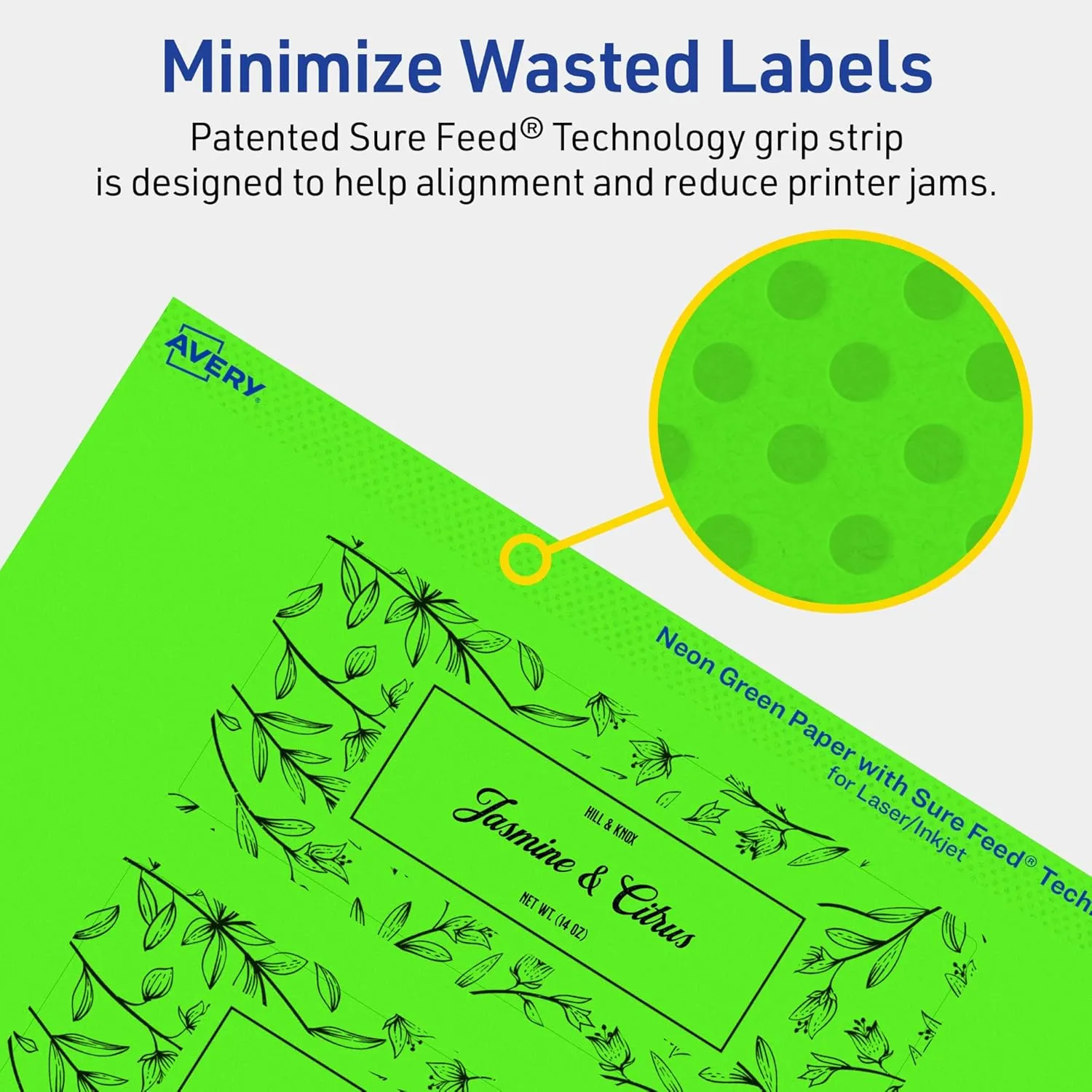 Avery Printable Rectangle Labels, Sure Feed Technology, 2" x 5", Neon Green, Print-to-The-Edge, Laser/Inkjet