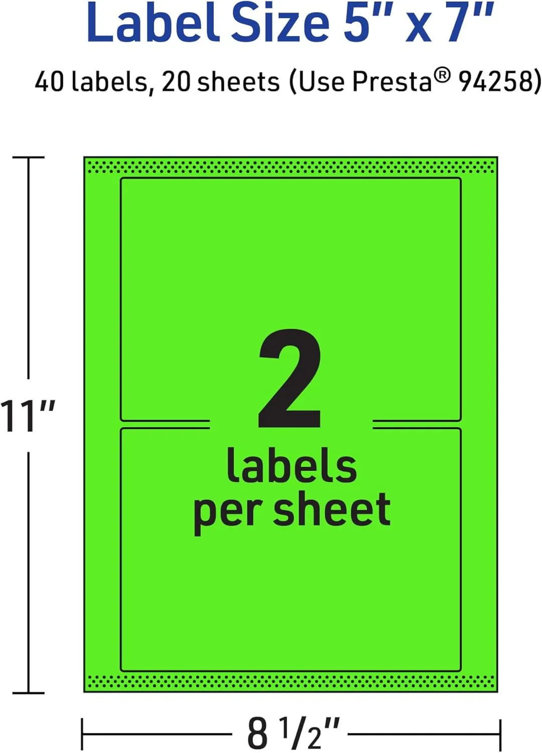Avery Printable Rectangle Labels, Sure Feed Technology, 5" x 7", Neon Green, Laser/Inkjet