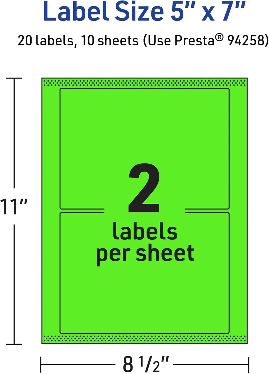 Avery Printable Rectangle Labels, Sure Feed Technology, 5" x 7", Neon Green, Laser/Inkjet