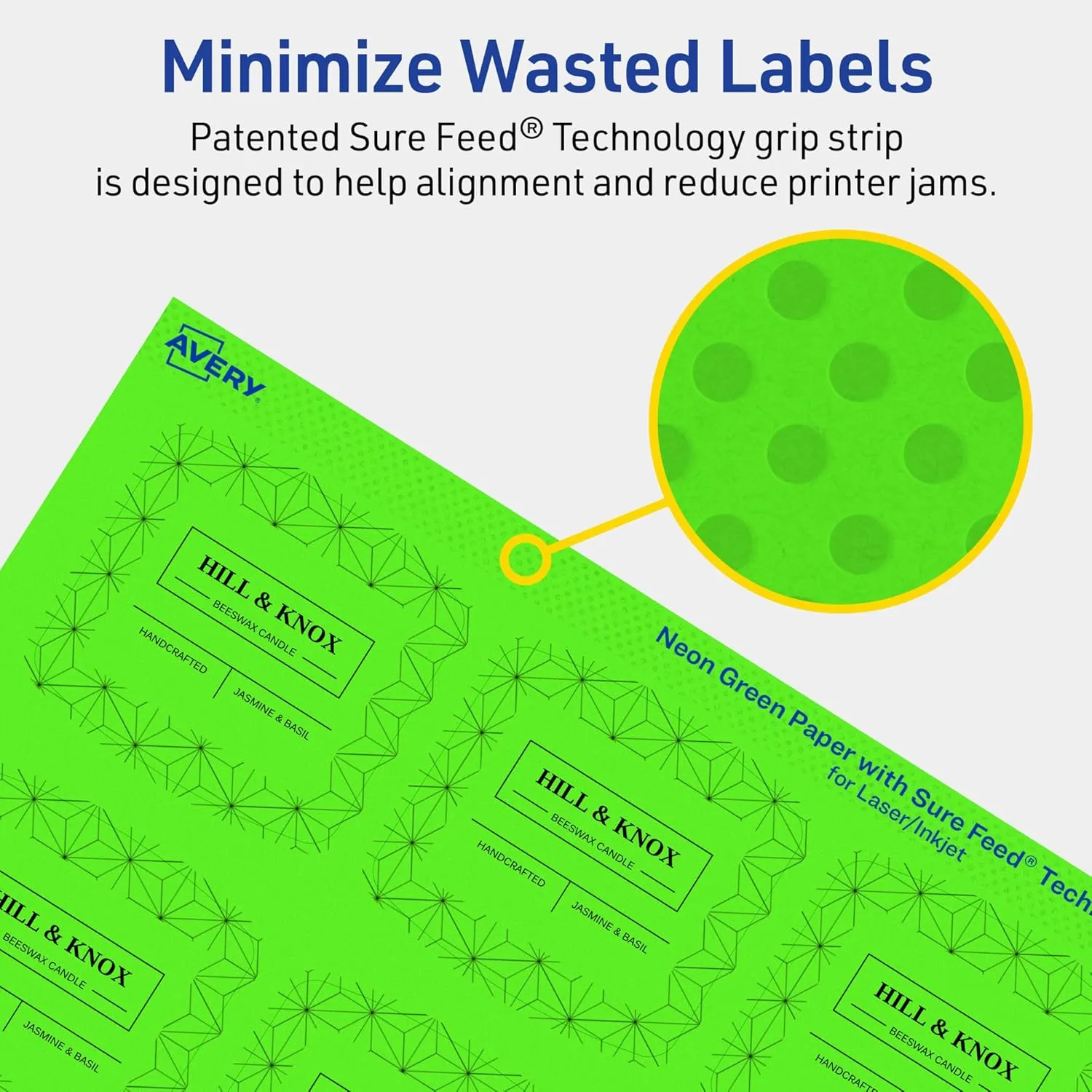 Avery Printable Arched Square Labels with Sure Feed Technology, 2 in. x 2-3/16 in., Neon Green, Print-to-The-Edge