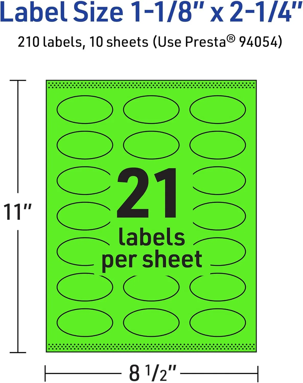 AVERY Oval Printable Labels, Sure Feed Technology, 1-1/8 x 2-1/4, Neon Green, Matte