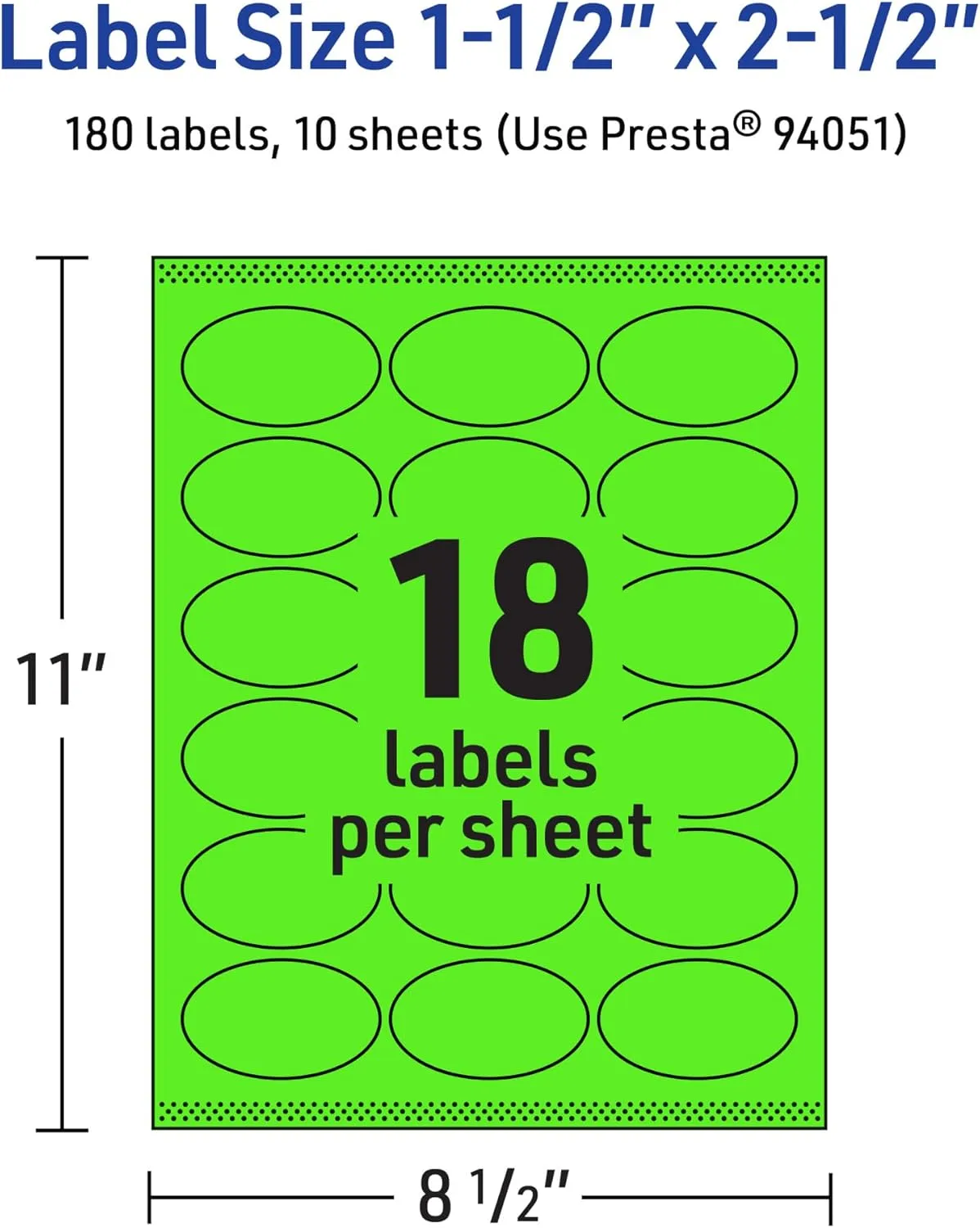 Avery Printable Oval Labels, Sure Feed Technology, 1.5" x 2.5", Neon Green