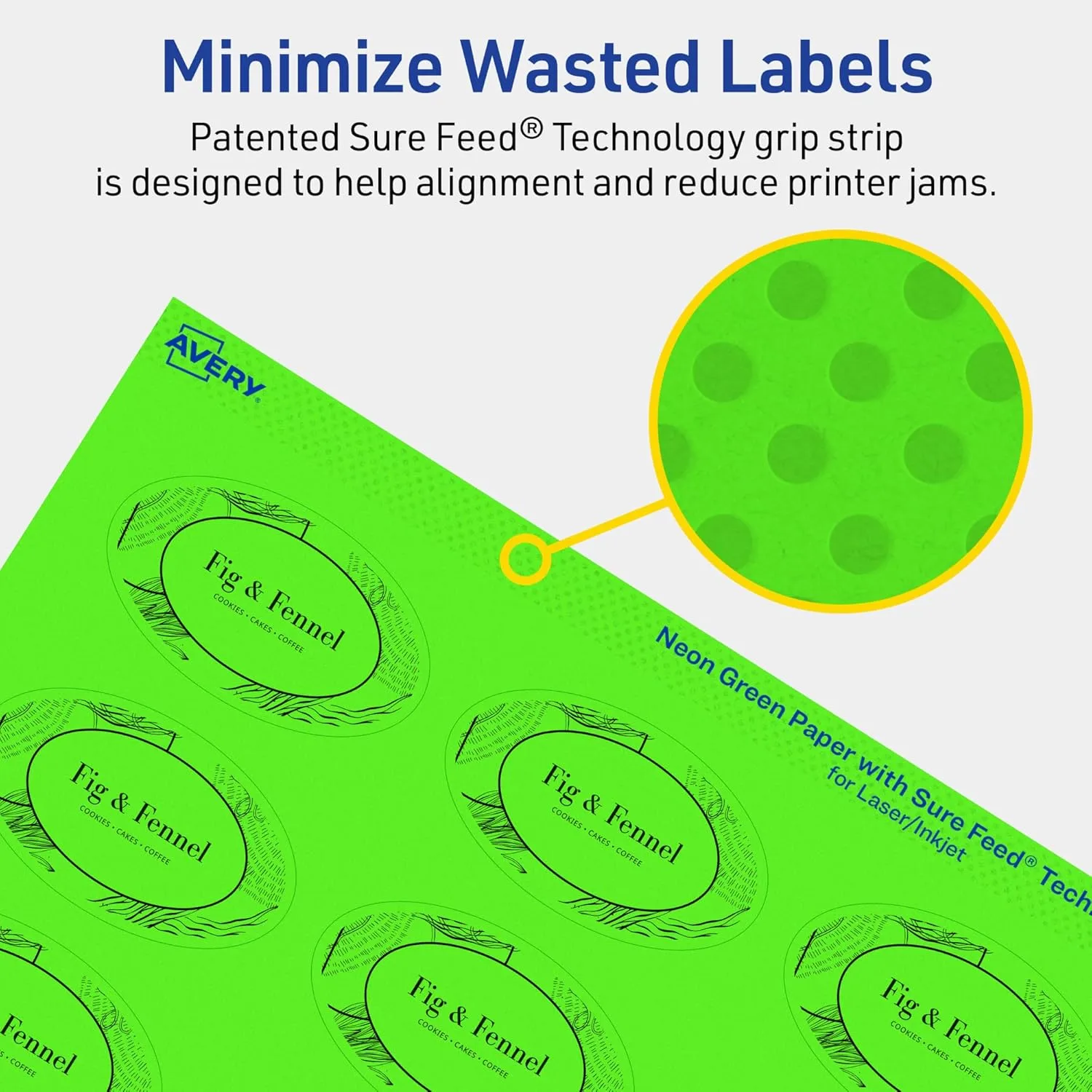 Avery Printable Oval Labels, Sure Feed Technology, 1.5" x 2.5", Neon Green