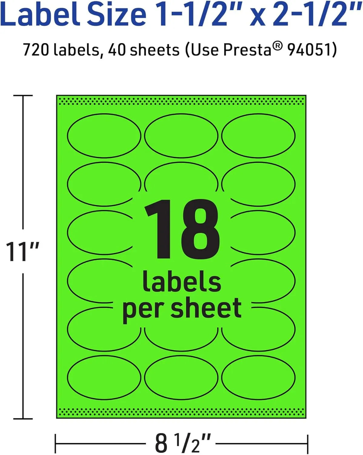 Avery Printable Oval Labels, Sure Feed Technology, 1.5" x 2.5", Neon Green