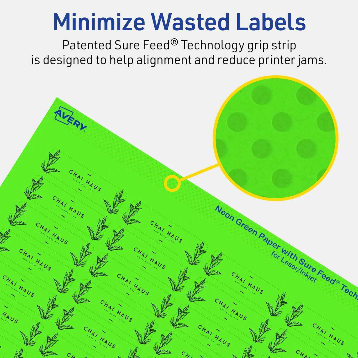 Avery Printable Rectangle Labels, Sure Feed Technology, 1/2" x 1-3/4", Neon Green, 600 labels