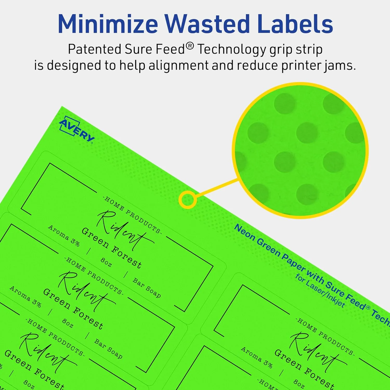 Avery Printable Neon Green Rectangle Labels, Sure Feed Technology, 1-1/3" x 4"