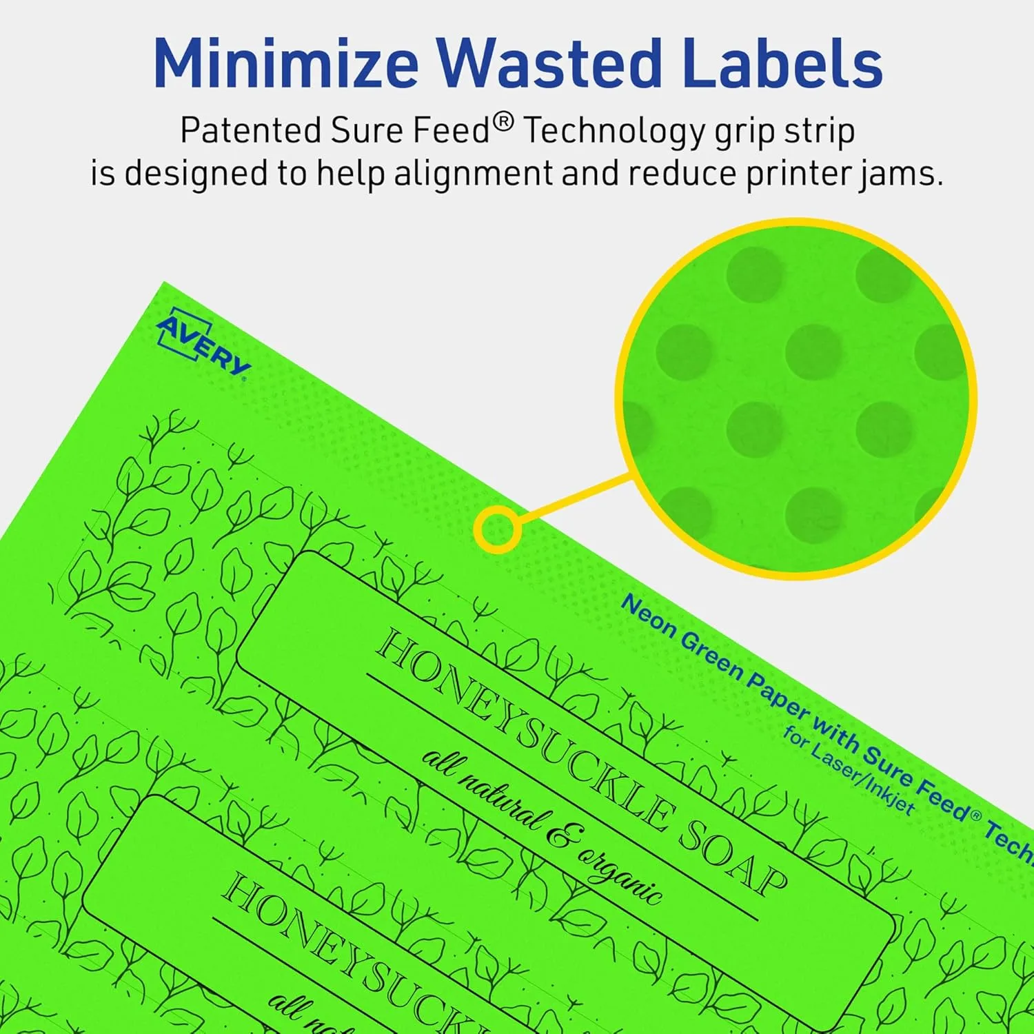 Avery Printable Rectangle Labels, Sure Feed Technology, 1-1/2" x 7-1/2", Neon Green Labels, Print-to-The-Edge