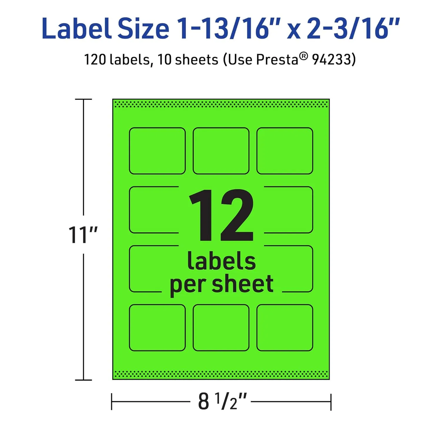 Avery Printable Rectangle Labels, Sure Feed Technology, 1-13/16" x 2-3/16", Neon Green Labels, Print-to-The-Edge