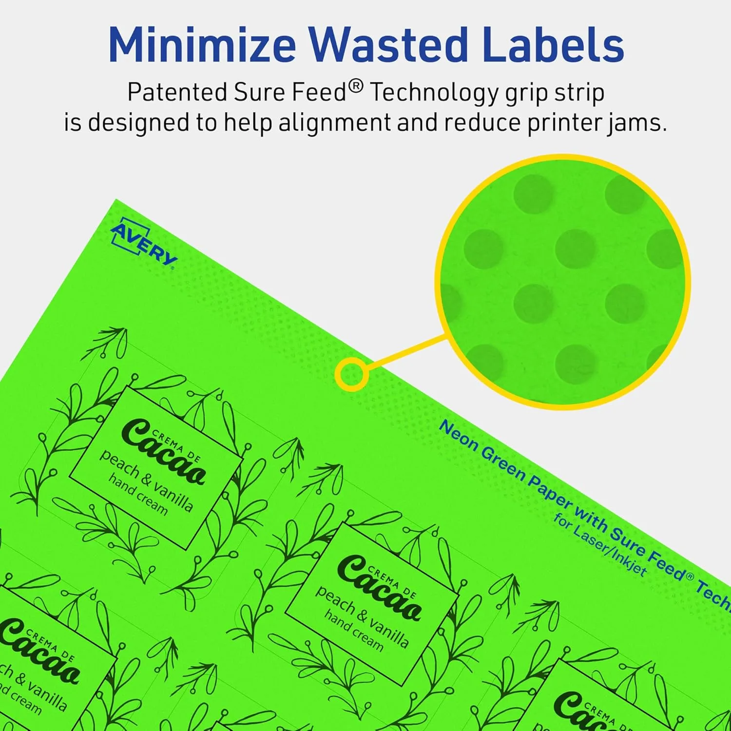 Avery Printable Rectangle Labels, Sure Feed Technology, 1-13/16" x 2-3/16", Neon Green Labels, Print-to-The-Edge