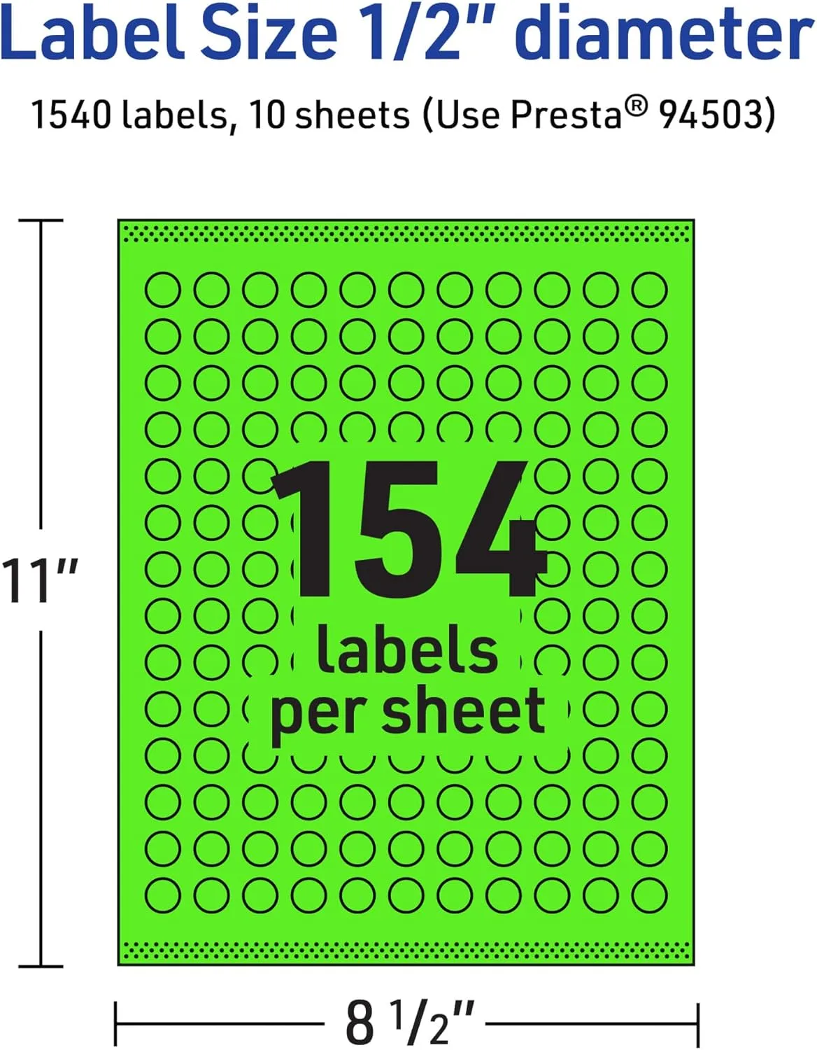 Avery Printable Round Labels, Sure Feed Technology, 1/2" Diameter, Neon Green Labels, Print-to-The-Edge, Laser/Inkjet, 1