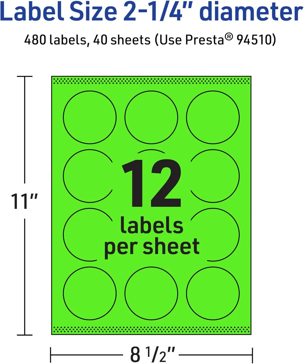 Avery Printable Round Labels, Sure Feed Technology, 2.25" Diameter, Neon Green, Print-to-The-Edge, Laser/Inkjet Printable