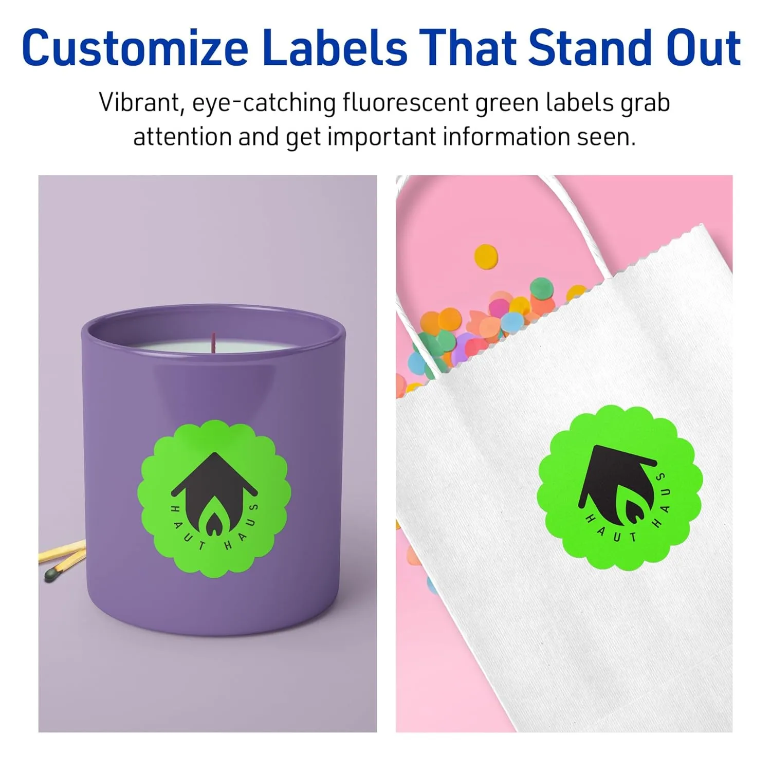 Avery Printable Round Scalloped Labels, Sure Feed Technology, 2.5" Diameter, Neon Green, Print-to-The-Edge